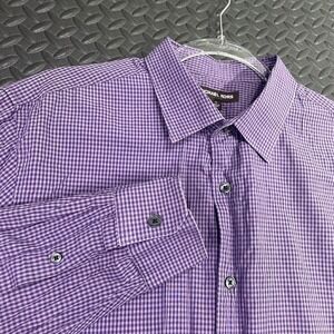 Michael Kors Purple‎ Checkered Taylor Fit Button Up Dress Shirt Men's Size XL